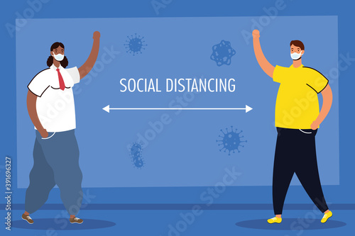 interracial men practicing social distancing characters