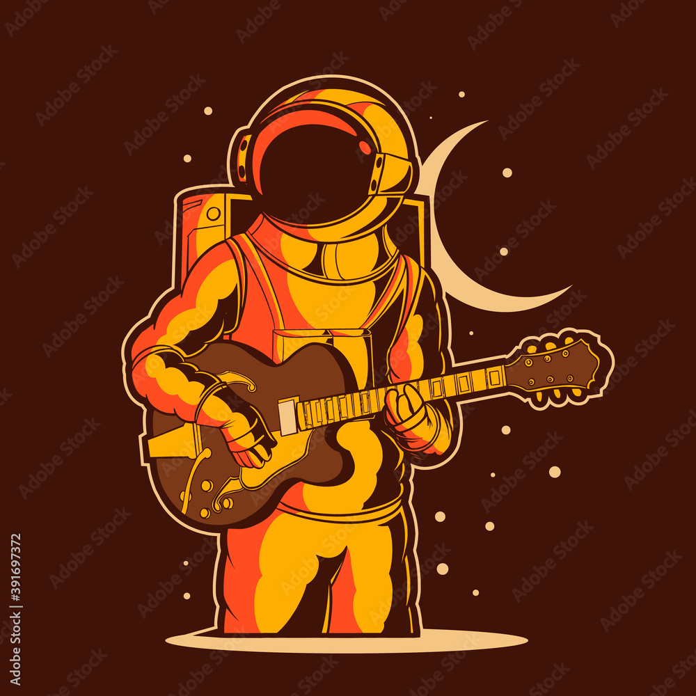 Plakat astronaut play guitar vector illustration