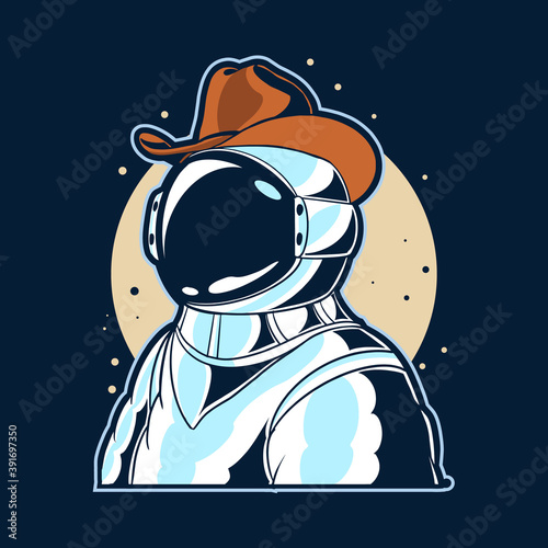 astronaut wearing cowboy hat vector illustration