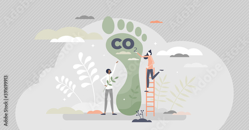 Carbon footprint as CO2 emission pollution amount in air tiny person concept photo