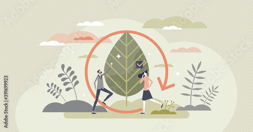 Ecology as saving sustainable green forest environment tiny person concept