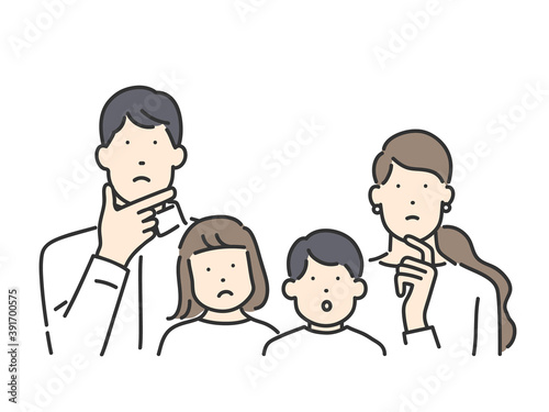 考えごとをする小さな子どものいる家庭・若いファミリー　上半身イラスト素材