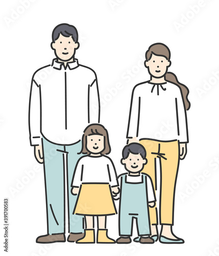 小さな子どものいる家庭・若いファミリーの全身イラスト素材