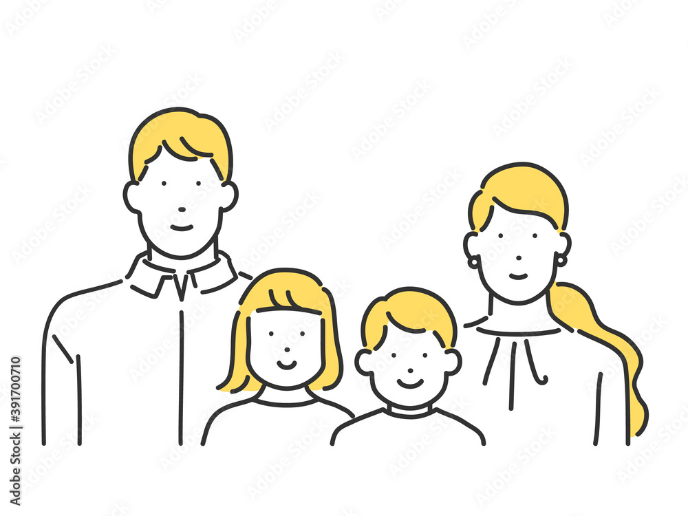 小さな子どものいる家庭・若いファミリーの上半身イラスト素材 小さな子どものいる家庭・若いファミリーの上半身イラスト素材