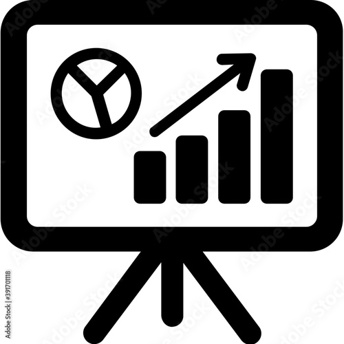 
A whiteboard with the pie chart and growth graph  
