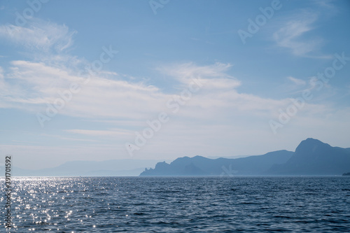 sea and sky, reflection of sun glare on sea water