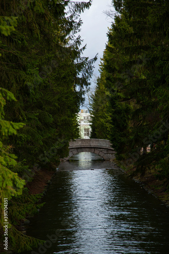 Stone Humpbacked Bridge in Catherine Park, St. Petersburg, Russia.