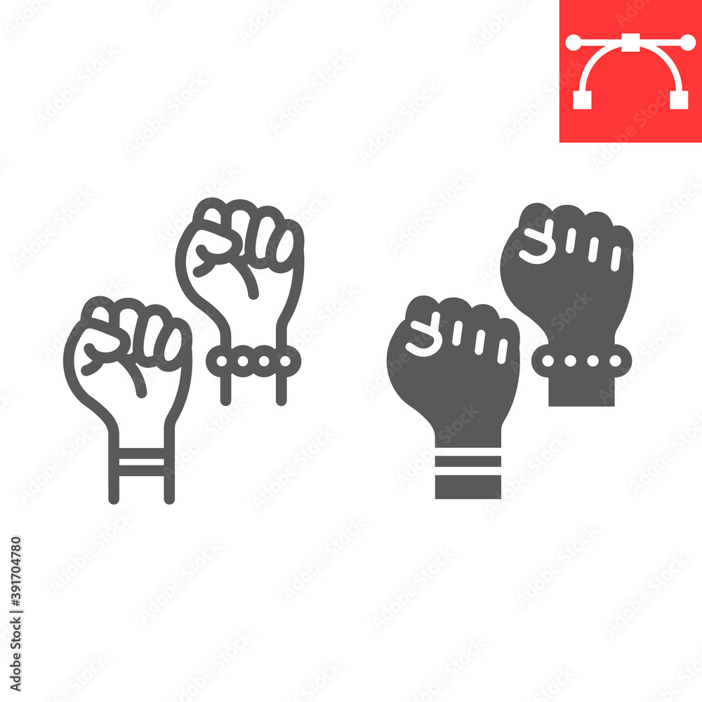 Fighting for rights line and glyph icon, fist and feminism, women protest sign vector graphics, editable stroke linear icon, eps 10. Fighting for rights line and glyph icon, fist and feminism, women protest sign vector graphics, editable stroke linear icon, eps 10.
