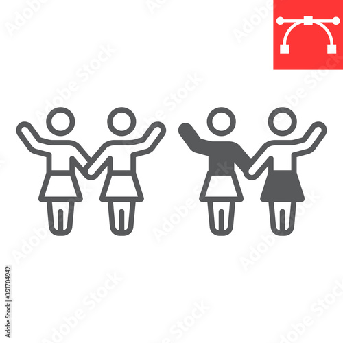 Sorority line and glyph icon, sexism and feminism, women rights sign vector graphics, editable stroke linear icon, eps 10.