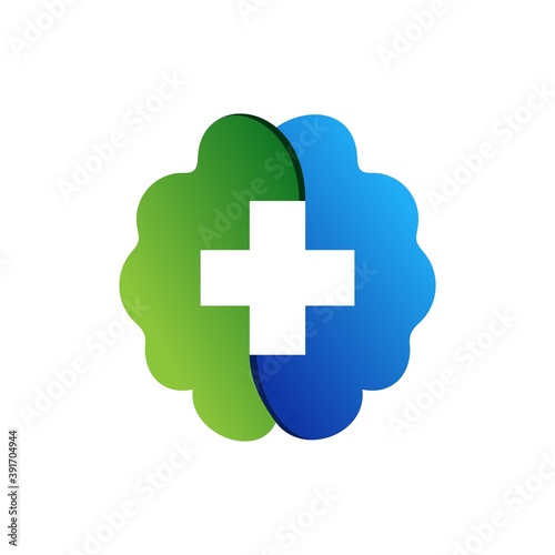 brain icon, medical cross vector