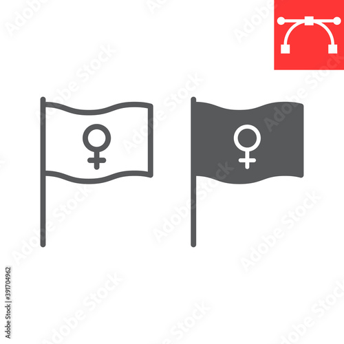 Feminism flag line and glyph icon, sexism and feminism, women rights flag sign vector graphics, editable stroke linear icon, eps 10.