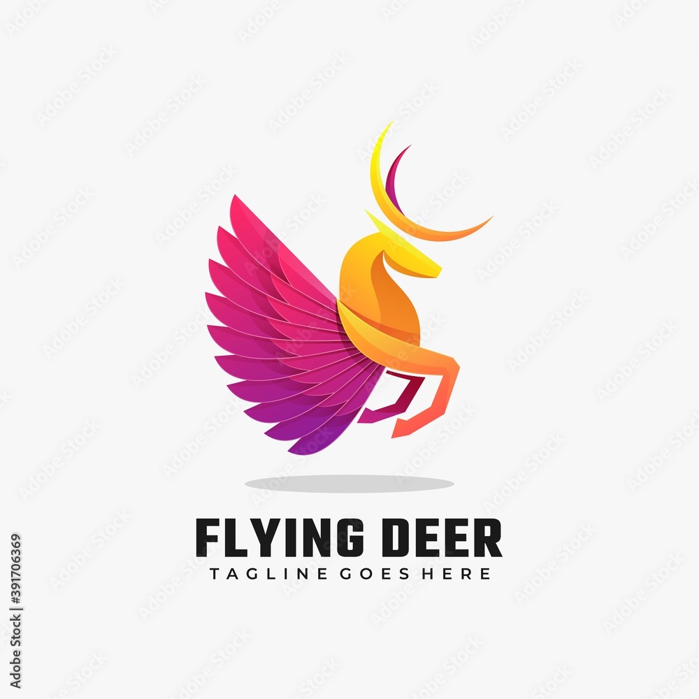 Obraz premium Vector Logo Illustration Flying Deer Gradient Colorful Style.