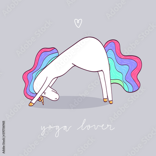 Vector cute unicorn in downward dog yoga pose
