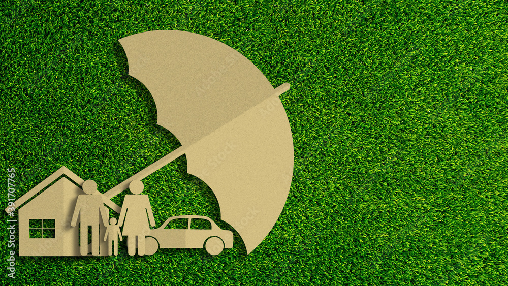 Paper cut of insurance concept on green grass background. Car insurance,  life insurance, home insurance to protection by umbrella. Stock  Illustration | Adobe Stock