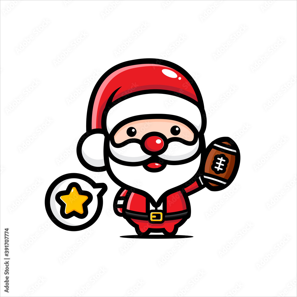cute santa character holding american football cute santa character holding american football