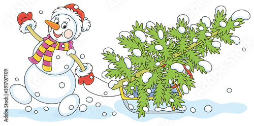 Friendly smiling snowman wi...