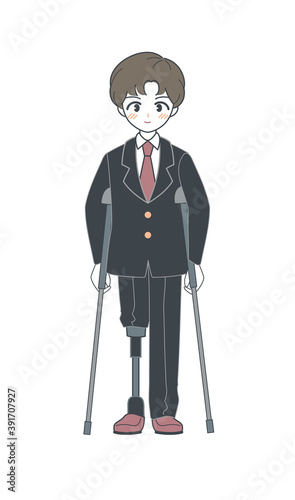 義足をつけた松葉杖の男子学生・ベクター