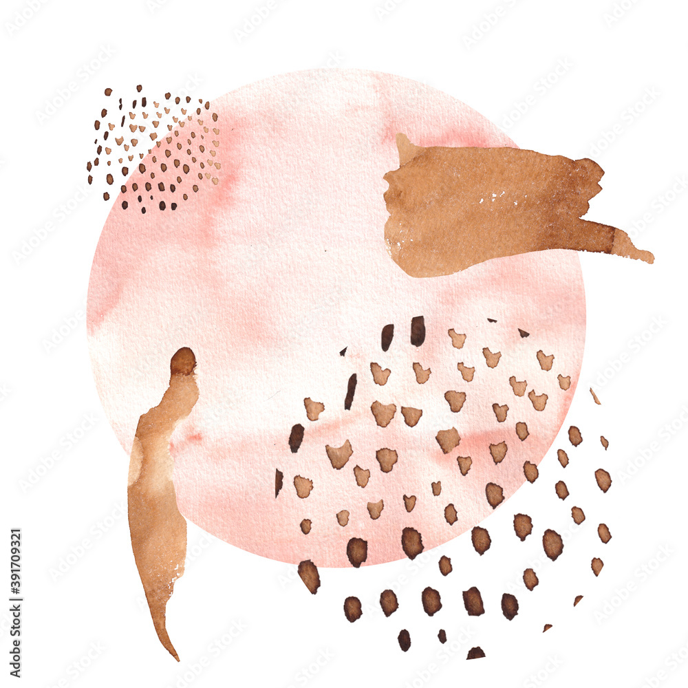 Fototapeta premium Watercolor graphic illustration wth abstract form, isolated on white background