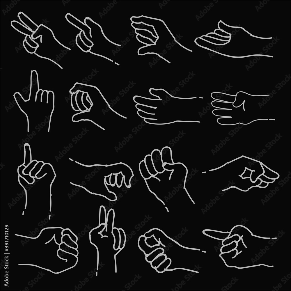 sets of Sign Language Theme Doodle Collection in black Isolated Background sets of Sign Language Theme Doodle Collection in black Isolated Background