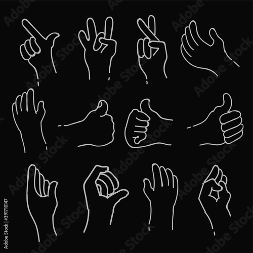 sets of Sign Language Theme Doodle Collection in black Isolated Background