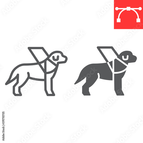 Guide dog line and glyph icon, disability and labrador, service dog sign vector graphics, editable stroke linear icon, eps 10.