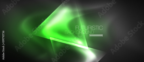 Neon geometric abstract background. Triangles with color glowing light effects in the dark. Vector illustration for covers, banners, flyers and posters and other