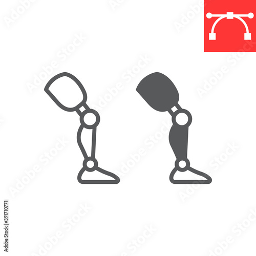Prosthesis leg line and glyph icon, disability and artificial, prosthetic leg sign vector graphics, editable stroke linear icon, eps 10.
