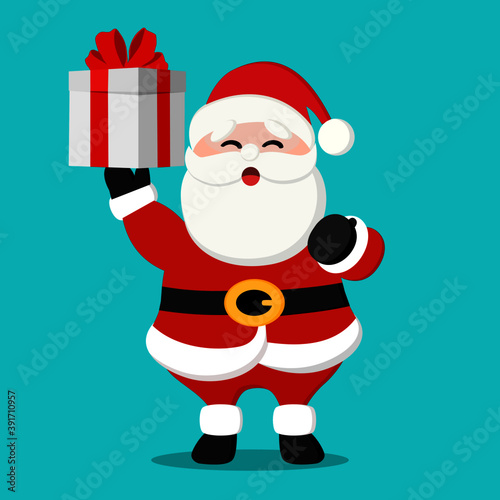 Santa Claus holding a gift box or giving present. Christmas tradition