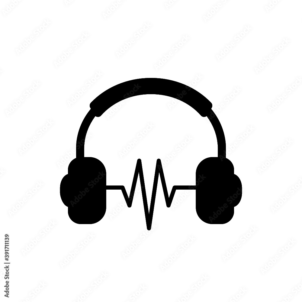 Headphone with sound wave icon isolated on white background Headphone with sound wave icon isolated on white background