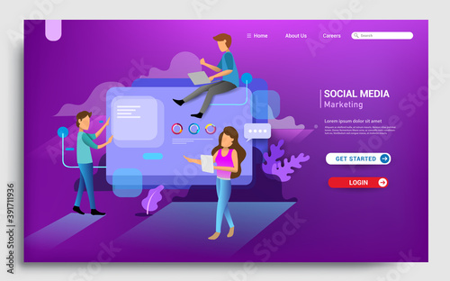 Social media marketing landing page template. Modern flat design concept of web page design for website and mobile website. Vector illustration