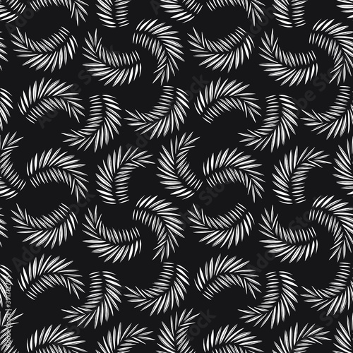 Seamless pattern with imprints of the leaves of palm leaves. Endless texture for the design of nature, fabric, decorative background. Vector stock illustration.
