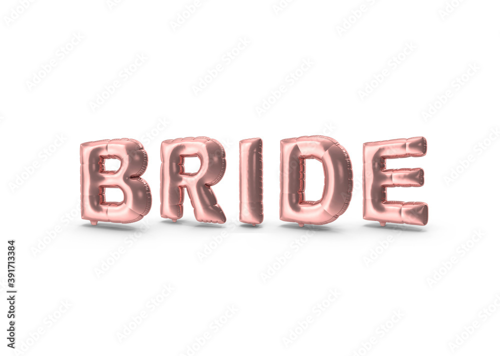 Bride Pink Balloons 3D Illustration On White Background Bride Pink Balloons 3D Illustration On White Background