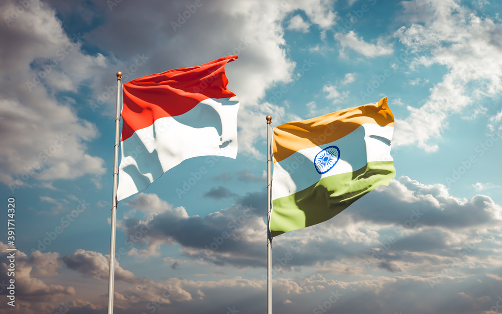 Beautiful national state flags of Indonesia and India. Beautiful national state flags of Indonesia and India.