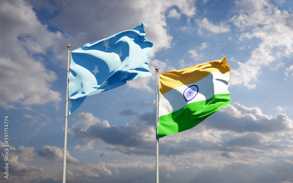 Beautiful national state flags of Federated States of Micronesia and India. Beautiful national state flags of Federated States of Micronesia and India.