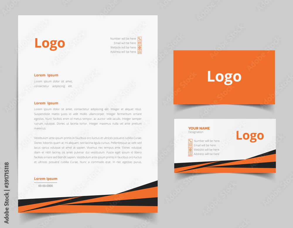 Business card and letterhead design set. Branding identity template for ...