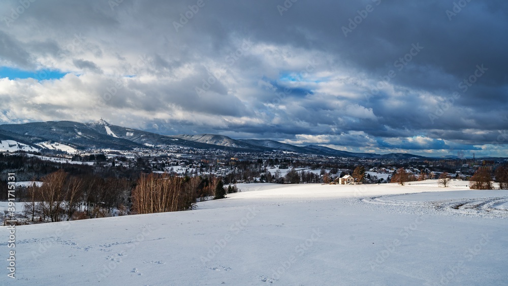 View of Liberec town with Mount Jested.