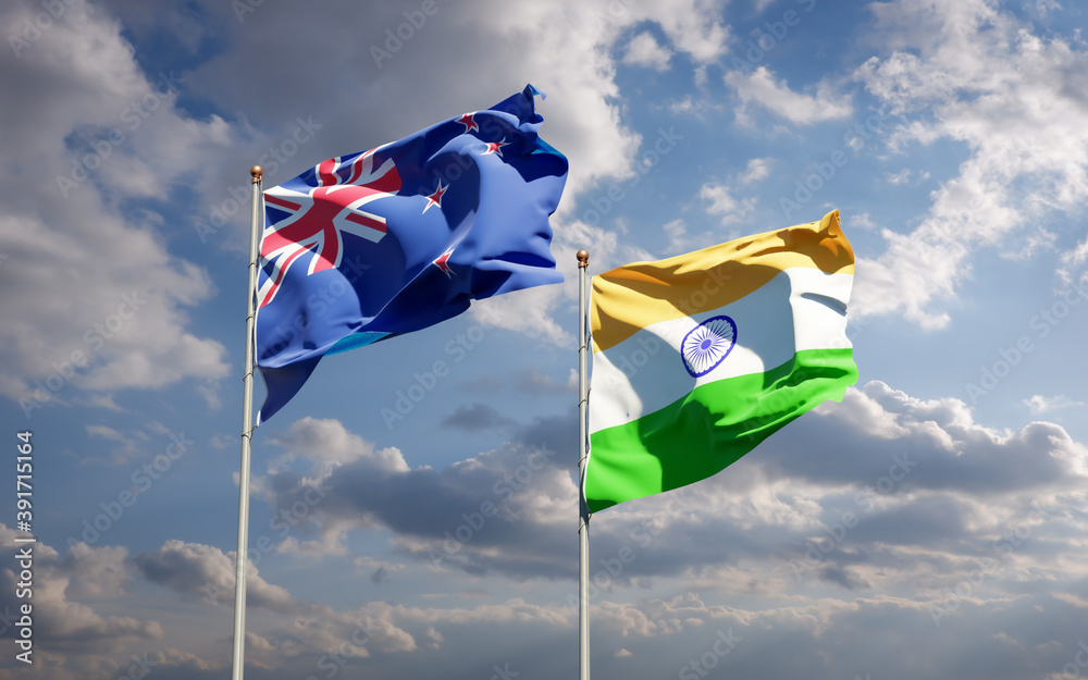 Beautiful national state flags of New Zealand and India. Beautiful national state flags of New Zealand and India.
