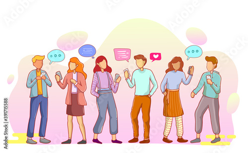 Sets of people talking or speaking to each other. Collection of chatting men and women with speech bubbles isolated on white background. Colorful vector illustration in flat cartoon style.