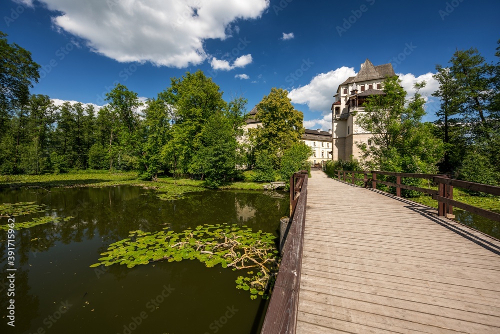 Fototapeta premium View across the pond to Blatna Castle