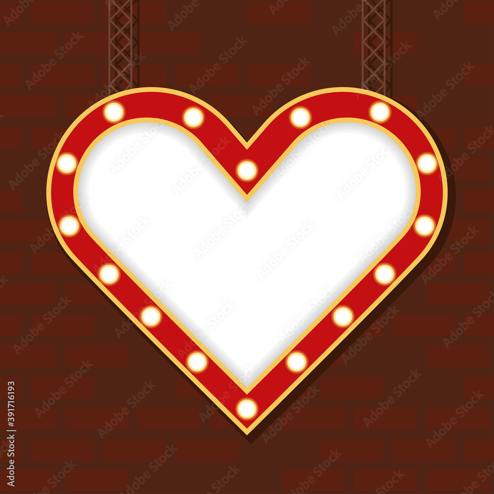 retro Light heart figure frame in wall retro Light heart figure frame in wall