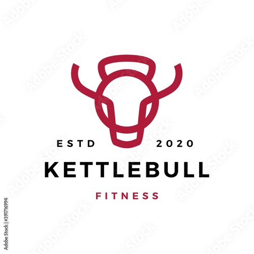 bull gym kettlebell fitness logo vector icon illustration