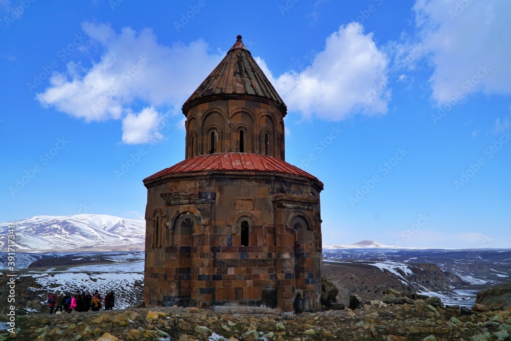 View of the church in Ani ruins in Kars district of Turkey.