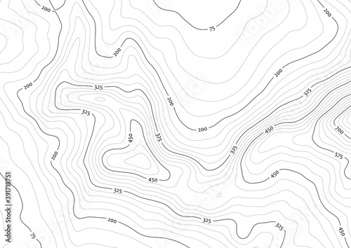 Artificial contour topo map in black/white with labels