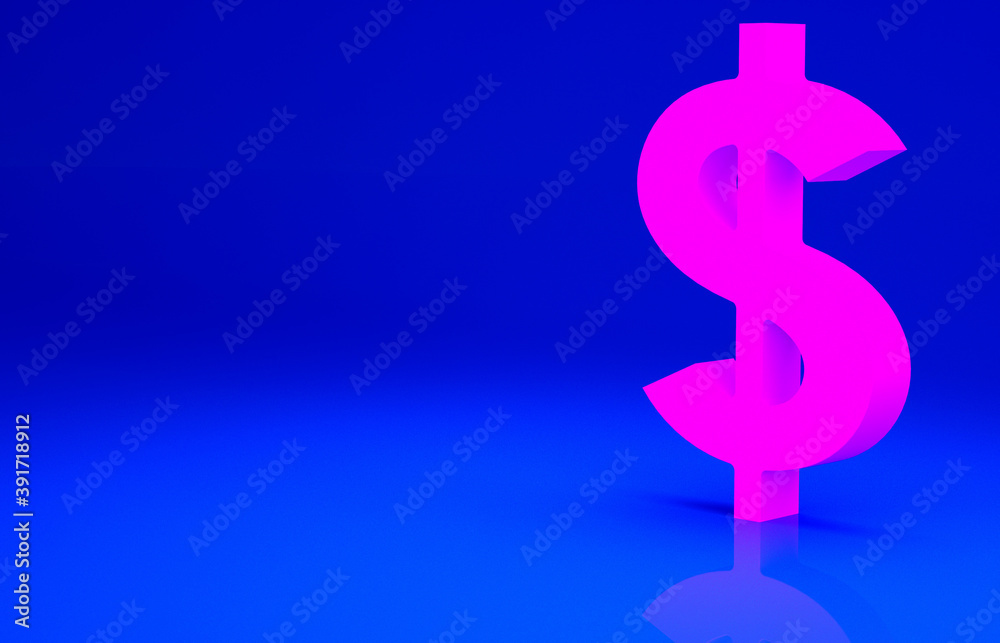 Pink Dollar symbol icon isolated on blue background. Cash and money, wealth, payment symbol. Casino gambling. Minimalism concept. 3d illustration 3D render. Pink Dollar symbol icon isolated on blue background. Cash and money, wealth, payment symbol. Casino gambling. Minimalism concept. 3d illustration 3D render.