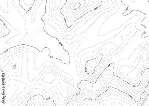 Artificial contour topo map in black/white with labels