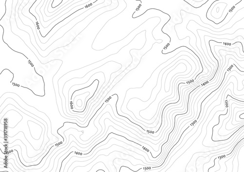 Artificial contour topo map in black/white with labels