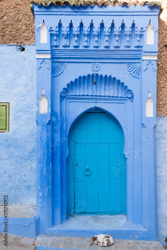 blue, Door, morish, closed, cat, sleeping, rest, relaxation, timeless, portal, city house, Chefchaouen, Morocco, north africa,  © Olaf
