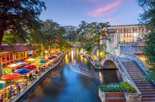 River walk in San Antonio city downtown skyline cityscape of Texas USA © f11photo