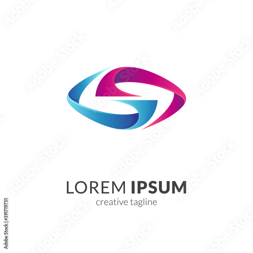 Eye letter S logo concept, luxury 3d logo style, red and blue gradient color on white background
