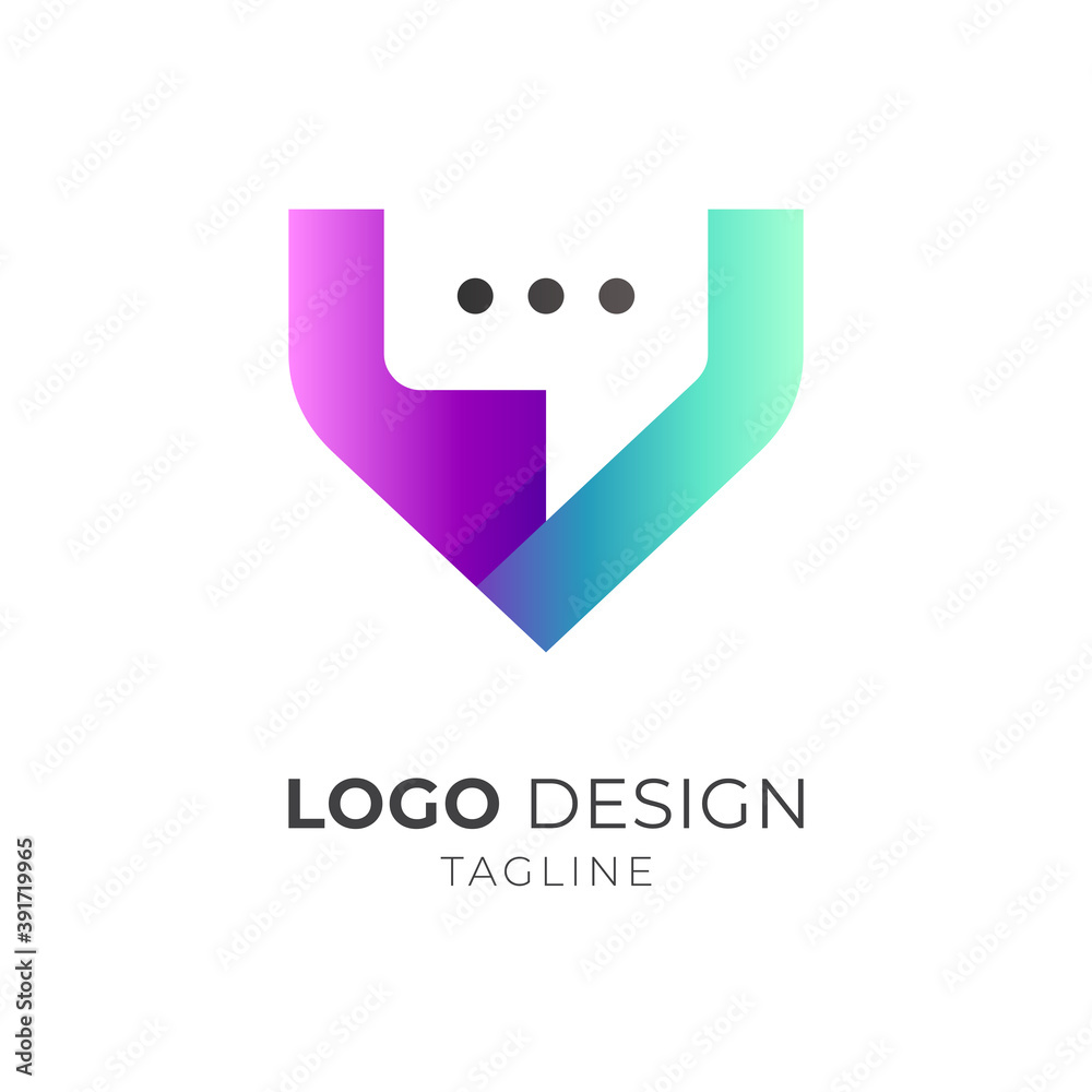Virtual chat logo, initial letter V combination with bubble chat icon, simple modern logo style Virtual chat logo, initial letter V combination with bubble chat icon, simple modern logo style